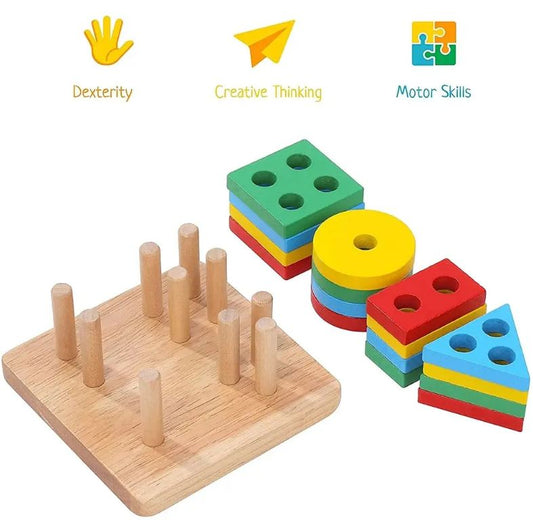Montessori Wooden Sorting & Stacking Toy Educational Puzzle for Kids